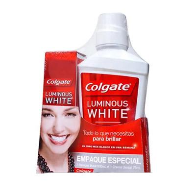 Enjuague bucal COLGATE luminous white 500ml + crema total 12