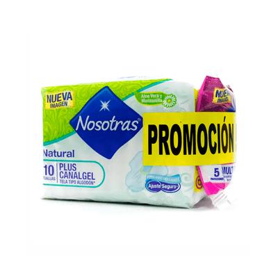 Toallas plus canalgel tela con alas NOSOTRAS 10uni