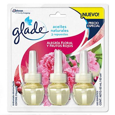 Ambientador GLADE alegria floral frutos rojos repuesto 63ml 3un