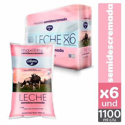 Leche ALPINA semidescremada sixpack 6600ml